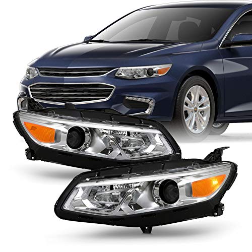 AKKON - Fits 2016 2017 2018 Chevy Malibu Sedan [Halogen Type] Chrome Projector Headlights Pair Left+Right w/Amber Signal