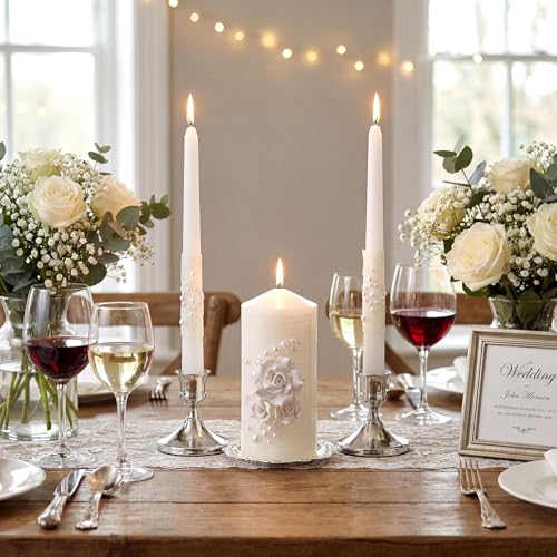 Irenare Unity Candles for Wedding Ceremony with Holder,Ceramic Flowers by Irenare - Used condition - Image 4