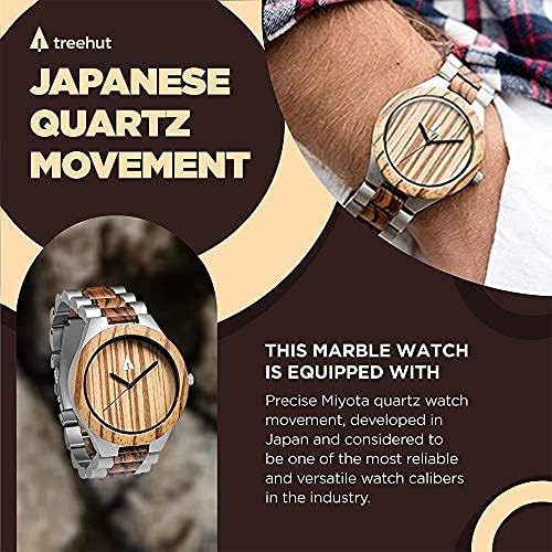 Treehut Wooden Watches for Men, Great Japanese Quartz Analog, Stylish Exotic Watch with Adjustable Stainless Steel Buckle, Wooden Straps, Made from Zebrawood Wood, Relojes Hombre Mujeres