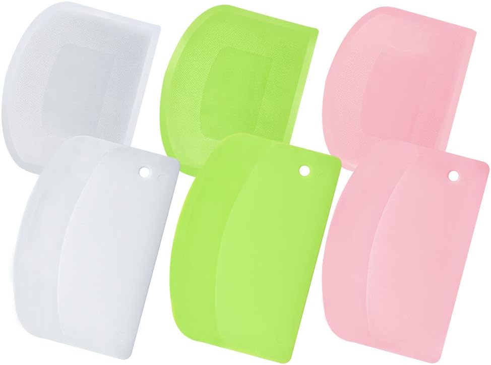 Bread Dough Plastic Bowl Scraper: 6PCS Food Safety Flexible Plastic Multi-function Kitchen Tool Bench Scraper | Practical Pizza Cutter Multipurpose Cake Chopper for Bread Dough Cake Fondant Icing