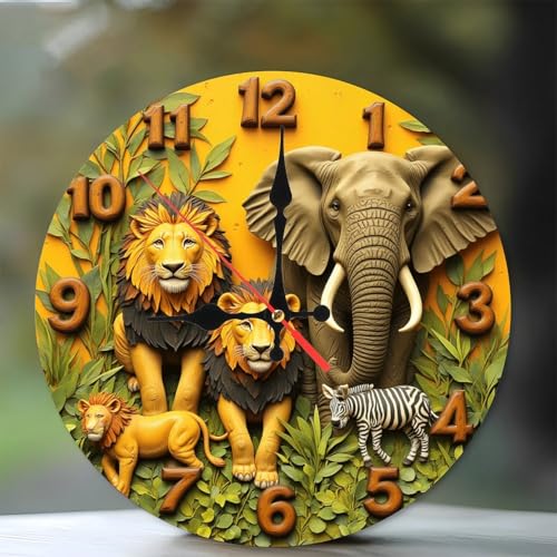 Reloj de pared de madera Safari Animal 10 pulgadas, silencioso miniatura 1