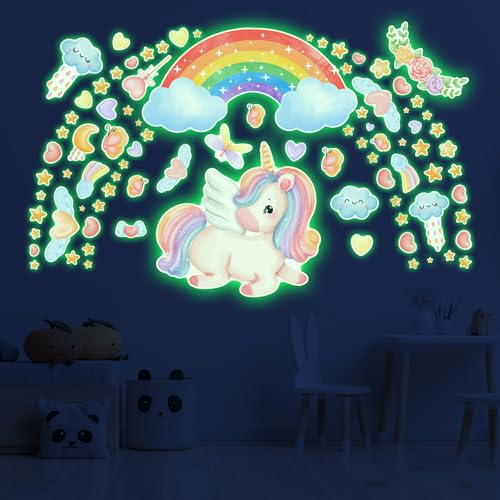 Vinilos decorativos unicornio y arcoíris luminosos para pared miniatura 1