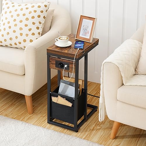Mesa de centro en C plegable HOOBRO con enchufes para sofás pequeños 5