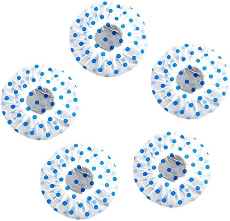 5 Pcs Waterproof Shower Caps, Elastic PVC Plastic Bathing Hair Cap Reusable Bathing Hair Cap with Flower Printed for Women Ladies Spa Salon - Blue