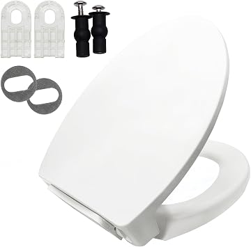 Elongated Toilet Seat for TOTO SS113/SS114/SS154/SS224/SS204/SS214/SS237/SS247, Soft Close Toilet Seat, Traditional Heavy Duty Toilet Seat Replacement Parts with Toilet Bolts and Nuts Cotton White