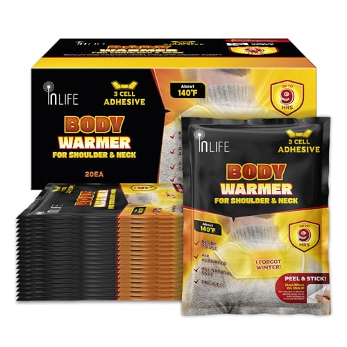 InLife Super Warmer with Adhesive Backing for Shoulder & Body | All Natural & Safe, Instant Quick Heat, Easy & Comfort | Bigger & Wider Size, Air Activated, Stable & Long-Lasting | Odorless, 20 Packs
