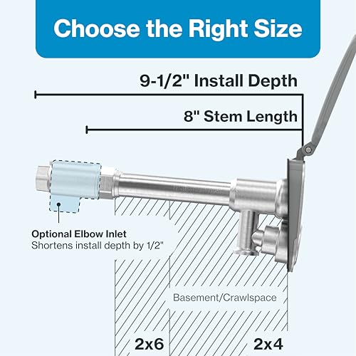 Image of Aquor House Hydrant V2+ Frost Free Outdoor Faucet, Anti Siphon Valve with Quick Connect, Frost Proof Flush Wall Hose Bib, 8 inch Stem, 9-1 /2 inch Install Depth, Slate Gray