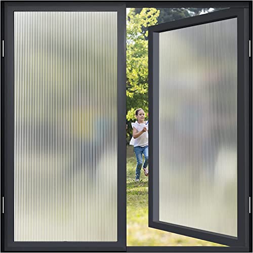 Window Privacy Film Frosted Glass Window Film Sun Blocking Window Film Decorative Reeded Window Sticker Non Adhesive Window Coverings Bathroom Door Static Cling Window Film 23.6 X 157.4 Inch,Pure #TOP18
