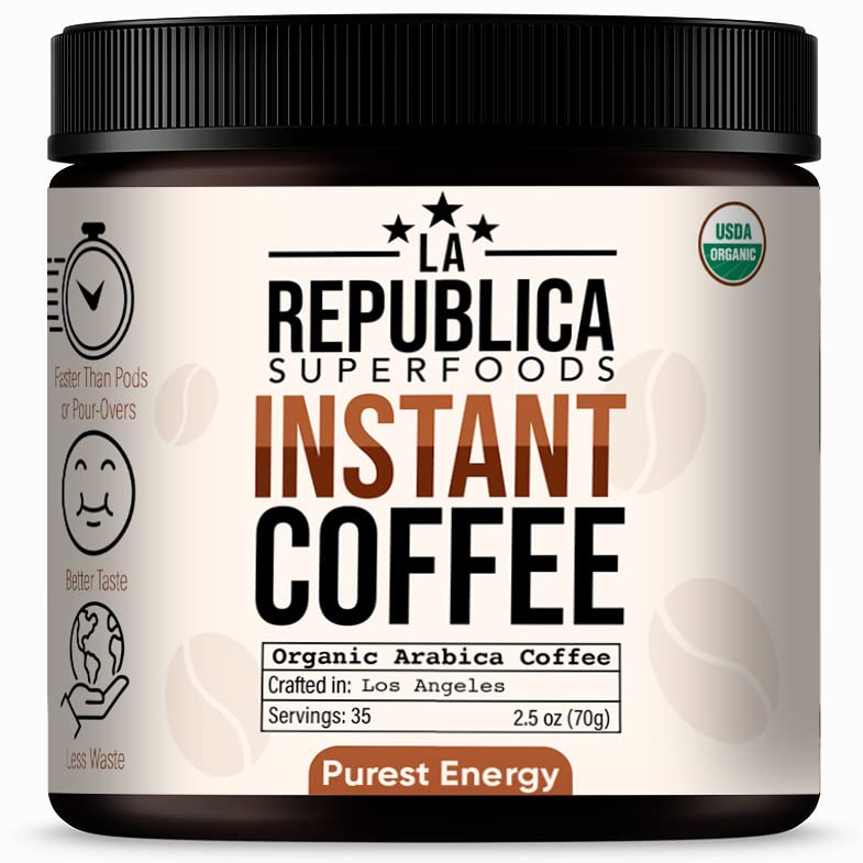 La Republica Organic Instant Coffee (35 Servings), Rich Medium Roast Coffee with Toasted Caramel Notes, Small Batch 100% Fair Trade Arabica Coffee, USA Made