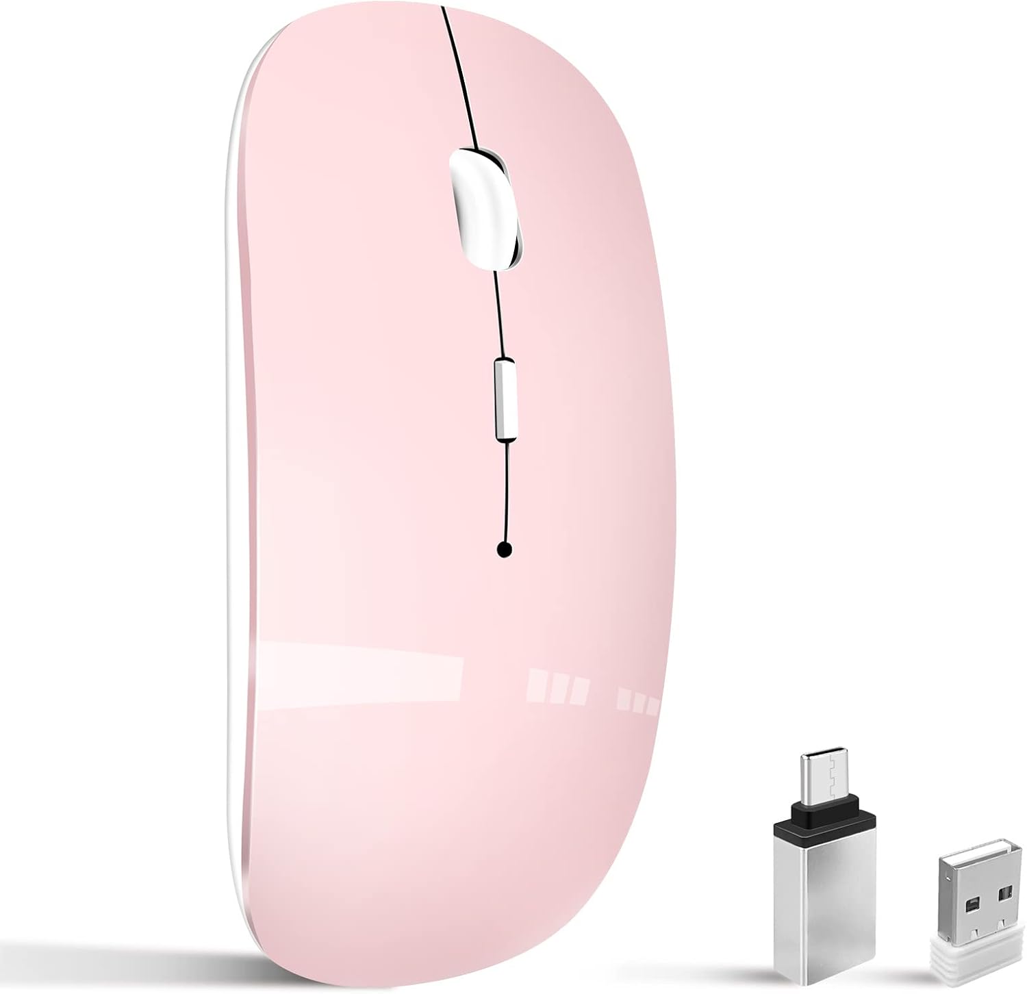 Wireless Mouse for Laptop Cpmputer,Bluetooth Mouse for MacBook,Pink | Rechargeale Dual Mode(USB 2.4Ghz + Bluetooth 5.2) Silent Portable Cordless Mice with USB C Adapter