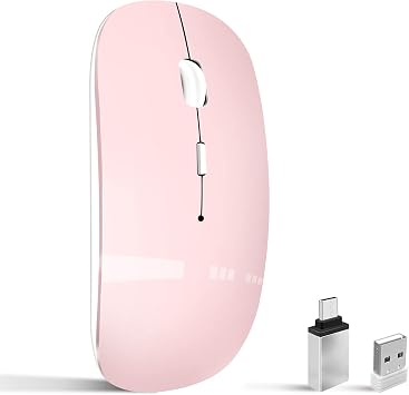 Wireless Mouse for Laptop Cpmputer,Bluetooth Mouse for MacBook,Pink | Rechargeale Dual ModeUSB 2.4Ghz + Bluetooth 5.2 Silent Portable Cordless Mice with USB C Adapter