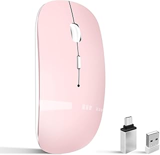 Vxeei Wireless Mouse for Laptop, Bluetooth Mouse for MacBook Pro/Air/Mac/iPad/Chromebook/Computer -Rechargeale Dual Mode(USB 2.4Ghz + Bluetooth 5.2) Silent Cordless Mouse with USB C Adapter,Pink