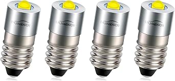 Ruiandsion E10 LED Flashlight Bulb 6-24V LED Bulb 6V 9V 12V 18V 19.2V 24V Upgrade for Flashlights Torch Bike Work Lights,Non-Polarity Pack of 4