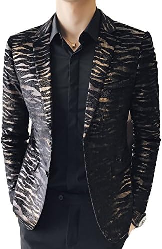 OUYE Men's Golden Leopard 2 Button Casual Blazer 36