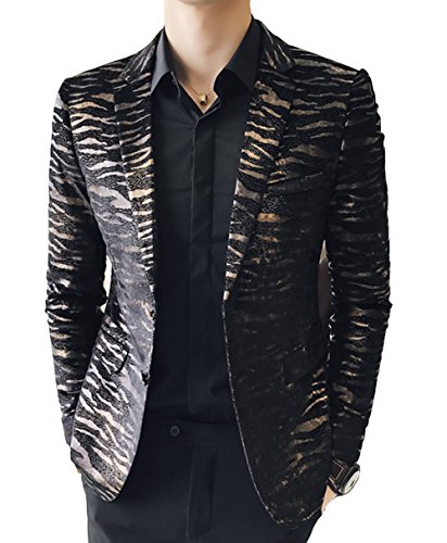 OUYE Men's Golden Leopard 2 Button Casual Blazer 3X-Large