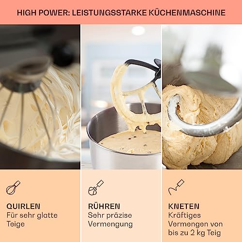 Foto von Klarstein Knetmaschine Küchenmaschine zum Backen, 1300W Teigmaschine Klein, 6 Stufen, Schneebesen Rühr- & Knethaken, 5L Schüssel, Rührmaschine mit Mixer, Küchenmaschinen für Brotteig, Rot