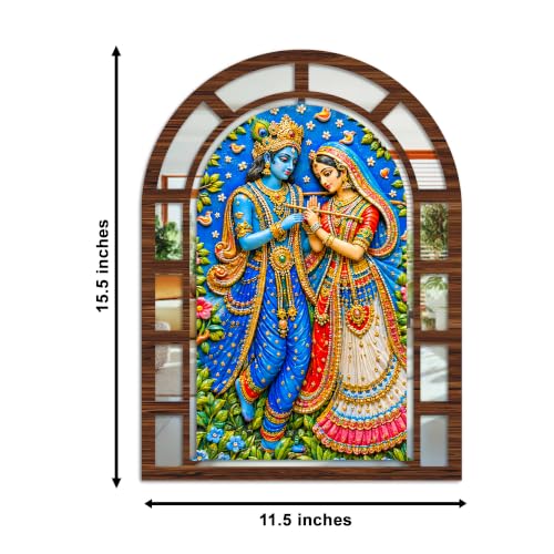 Image of Artvibes Radha Krishna & Peacock Theme Wall Hanging Decor | Decorative Wall Jharokha Mirror for Living Room, Bedroom, Hall, Prayer Room, Dining Area & Lobby | Gift (WH 12008N), Set of 2