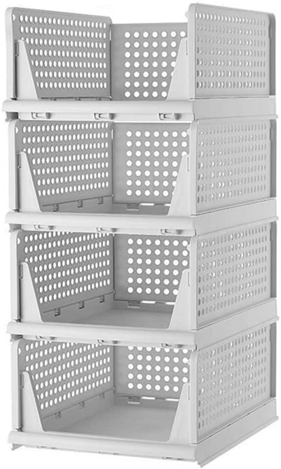 Closet Organizers and Storage Shelves, Stackable Storage Bins, Plastic Clothes Organizer, Stackable Drawers for Clothes (White, 7.3 Tall)