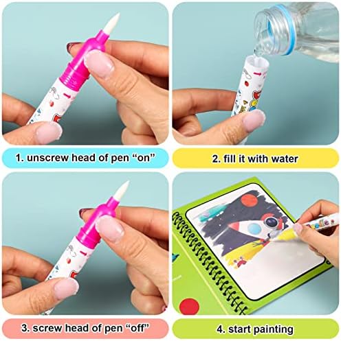 ADAKEL 6 Pieces Magic Water Coloring Book Toddlers Kids Reusable Painting Animal Cartoon Coloring Book with 6 Pieces Pens for Kids Educational Toys
