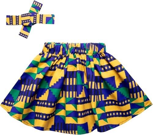 Kid African Print Skirt and Head Wrap Set Ankara Baby Girl Wax Outfits 2 Pcs2