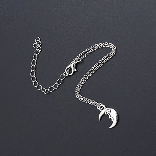 Tornozeleira feminina LuOEM em liga metálica e lua na praia (prata antiga)