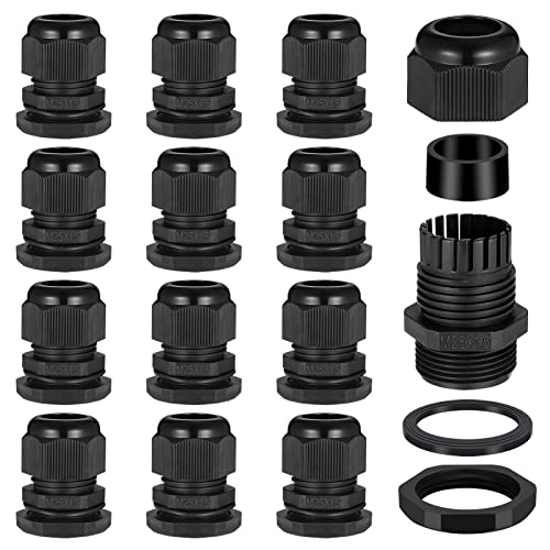 Zocipro 12Pcs M25 Cable Glands 25mm, IP68 Waterproof Nylon Cable Gland Suitable for 8mm-16mm Cables, Black Cable Grommet Cable Entry for Outdoor, Garden, Switch Box Junction Box