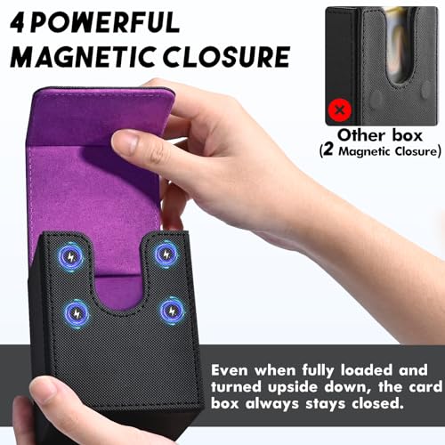 Image of ZLCA Card Deck Box for MTG, Yugioh Deck Case Holds 100+ Single Sleeved Cards, PU Leather Magnetic Storage Box Fits for CCG TCG Sport Card (Black& Purple)