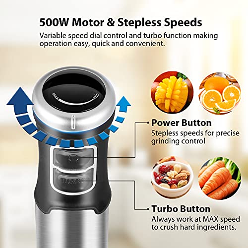 Comfee' Immersion Hand Blender, Brushed Stainless Steel, Multipurpose Stick Blender With 500 Watts, 600Ml Beaker, 500Ml Chopper And Whisk, Perfect For Baby Food, Smoothies, Sauces And Soups, Black #TOP1