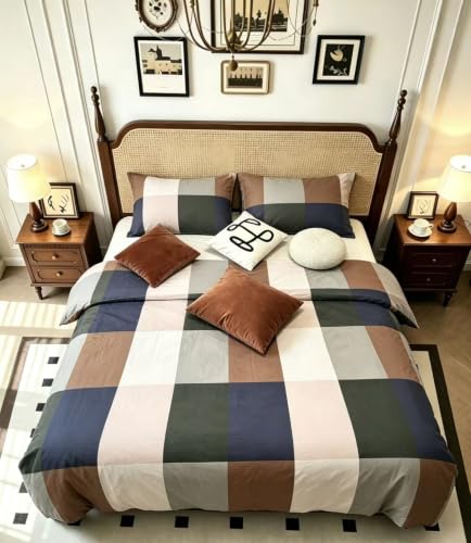 Image of Jaynovex77 Retro Color Block Plaid Reversible Duvet Cover, 200x200cm