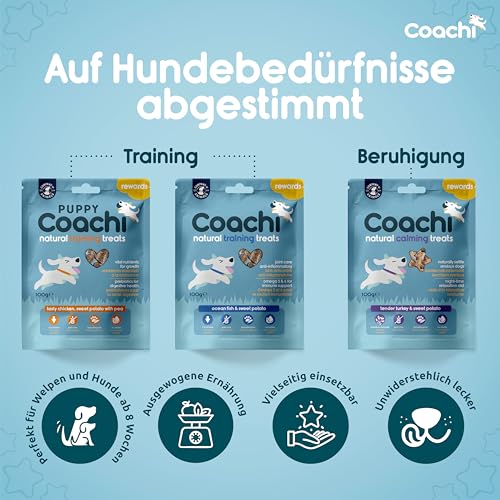 Coachi Natürliche Leckerlis fürs Welpentraining - Gesunde, Getreidefreie und Hypoallergene Leckerlis für Welpen. Weich und einfach teilbar. Der gesunde Snack für Welpen (Huhn, 100g)