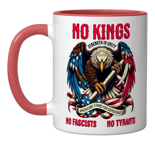No Kings In America Stand Pro Democracy Protest Tyranny USA Ceramic Mug, Red/White