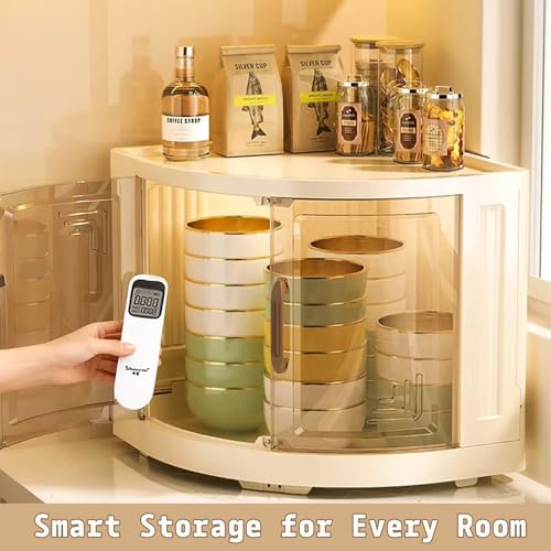 Image of House of Quirk Foldable Triangular Storage Cabinet with Wheels | Space Saving Corner Organizer | Portable Large Capacity Plastic Storage Box for Kitchen, Bathroom, Bedroom (5 Layer, Cream)