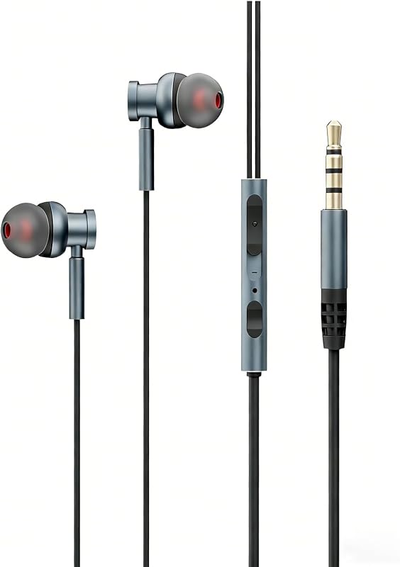 Auriculares con cable, audio HD con bajos, auriculares ligeros con cable de aluminio, compatibles con Android, teléfono, portátiles, MP3 y otras interfaces (3,5 mm)