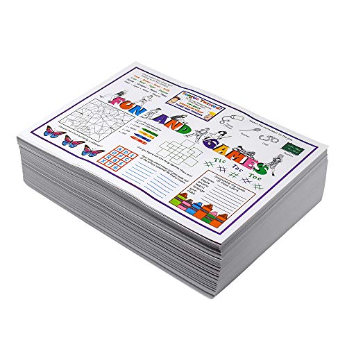 Paterson Paper White Paper Placemats Disposable - 10” x 14” - Bulk 1000 Count - Kids Fun and Games
