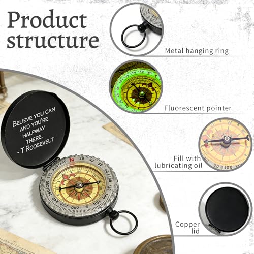 Brújula personalizada de latón con texto grabado miniatura 3