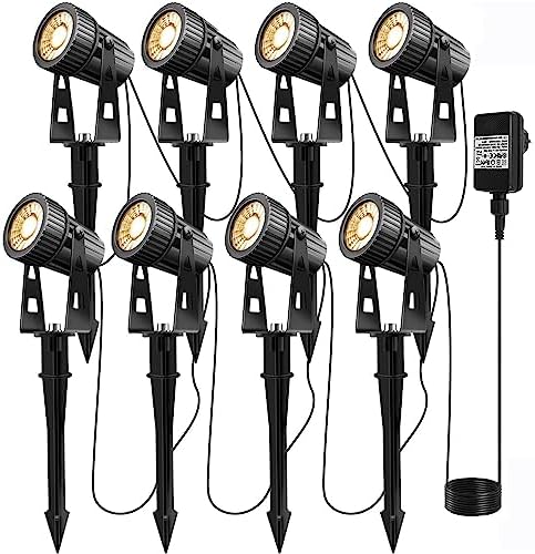 LED Landscape Lights Low Voltage, COB Landscape Lighting 12V 24W Warm White, 2100LM Garden Spotlights Outdoor for Yard, Lawn, Wall, Fence(8 Pack 85FT)
