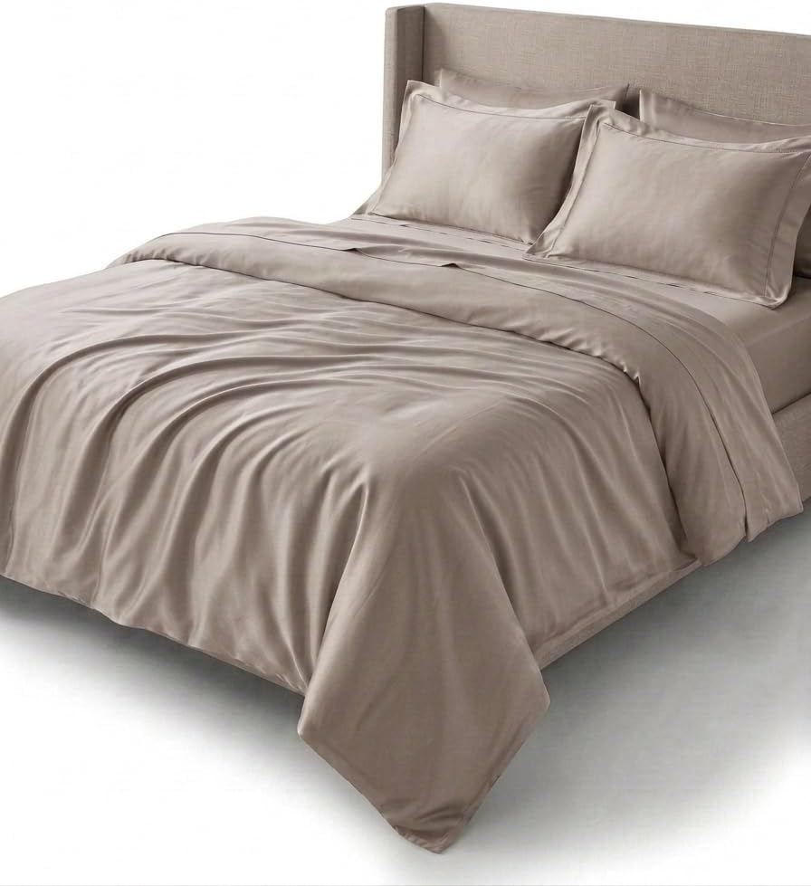 Royal Tradition Silky Soft Viscose from Bamboo Full/Queen 3PC Duvet Cover Set, Beige, Cool and Breathable Comforter Covers