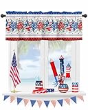 4th of July Valance for Windows Patriotic Stars Curtains Valances Red White and Blue Independence Day Rod Pocket Valance Window Treatments Memorial Day Short Curtains for Kitchen Living Room 54x18