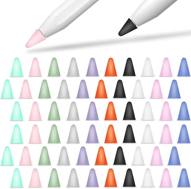 YINVA Cover Compatible with Apple Pencil Tips Silicone Nib Cap Accessories for Apple Pencil 1st and 2nd Generation(60 PCS,10 Colors)
