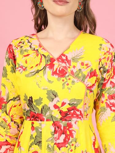Image of A.T.U.N. (ALL THINGS UBER NICE) Womens Floral Printed Angrakha Pure Cotton Kurta with Palazzos & Dupatta Set | Traditional Ethnic Wear Clothing Set
