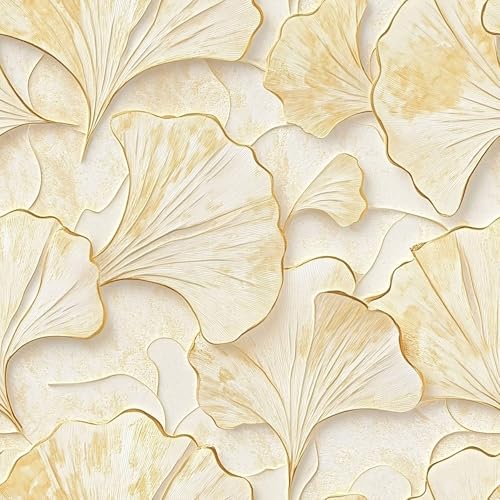 Ginkgo Leaf Peel and Stick Wallpaper, Modern Gold and Yellow Wallpaper