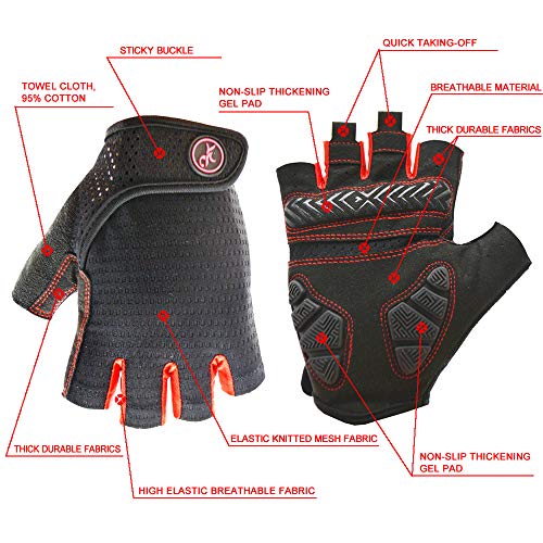 HuwaiH Bike Gloves Gel Pad Shock Absorbing Anti Slip Outdoor Sports Riding Working Cycling Gloves Breathable Mountain Bicycle Motorcycle Gloves (Black Red, Large)