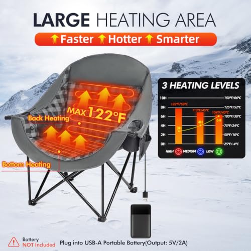 Heated Oversized Camping Chair - Heavy Duty Padded Comfy Warm Outdoor Chair by PUVASIA - Used condition - Image 4