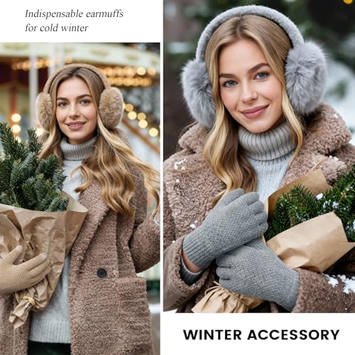 Pleneal Winter Ear Muffs Gloves for Women, Foldable Faux Fur Earmuffs Touchscreen Gloves Warmer Covers Headband Cold Weather - Thumbnail 5