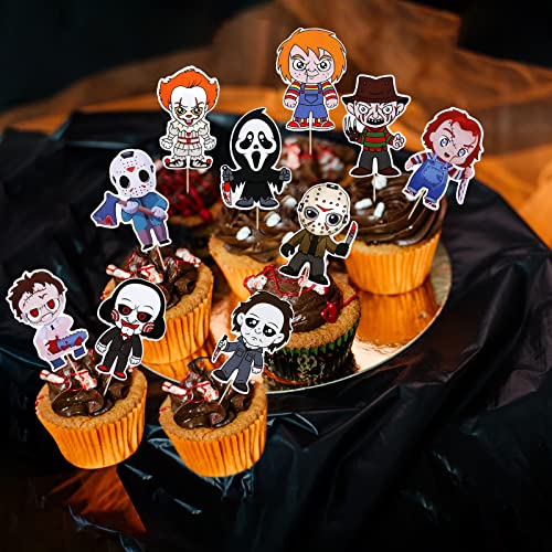 40Pcs Horror Classic Movie Cupcake Toppers Horror Movie Cupcake Food Picks Decorations For Friday The 13Th Horror Movie Halloween Horror Theme Birthday Baby Shower Cake Decorations Supplies #TOP1