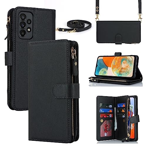 Étui portefeuille Samsung A23 en cuir avec support vidéo et plusieurs fentes pour cartes