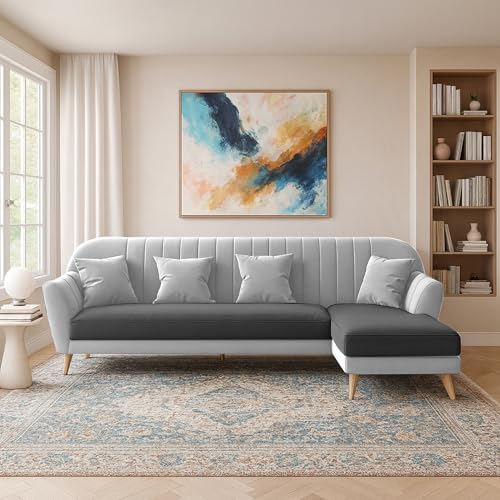 Image of Atticus RHS 6 Seater L Shape Sofa Set for Living Room (Black Grey Fabric) Premium Fabric Sofa Set