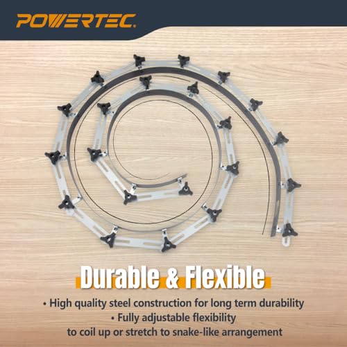 powertec flexible curve template ruler 10734 wood curve woodworking profiling strip template tool metal steel durable bendable segmented professional contour with knobs amp locking mechanism - 71527