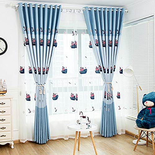 Lactraum Tenda Per Camera Bambini Con Motivo Marittimo A Vela - Bianco Trasparente In Voile, Con Occhielli - Su Misura (100x245, 145x245, 200x245, 300x245 Cm)