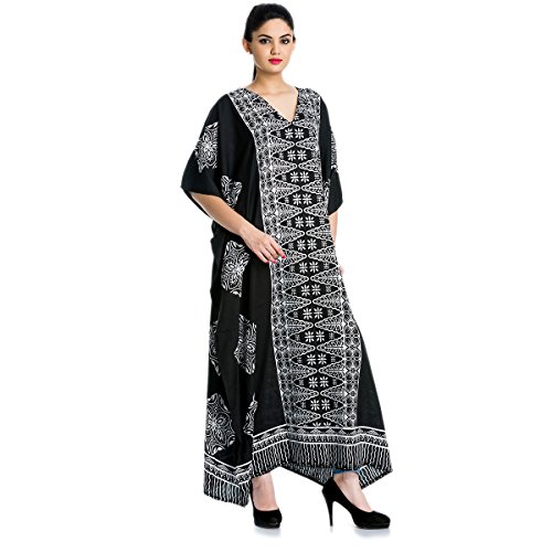 Gypsie Blu Preto e Branco Plus Size Kaftan Vestido Túnica Longo Maxi Quimono Vestido Caftan Vestido